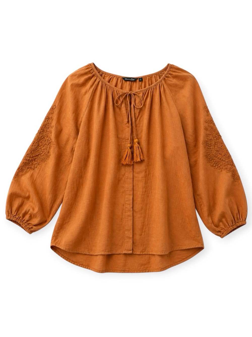 Massimo Dutti Cotton Rust Orange Button Front Embroidered Top Shirt Size Medium